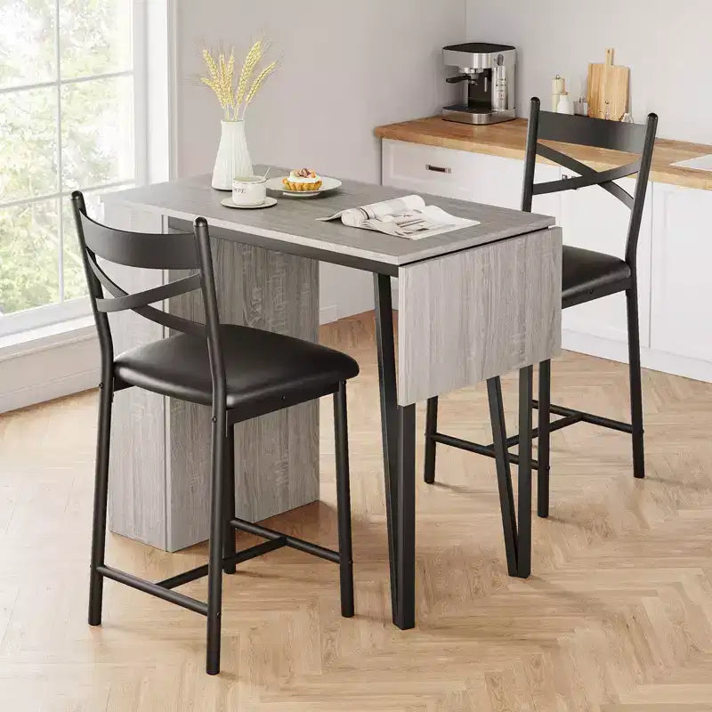 Set tavolo da pranzo per 2, tavolo e sedie da cucina altezza bancone con ripiani portaoggetti, set tavolo da bar con 2 sedie imbottite, set tavolo da pranzo