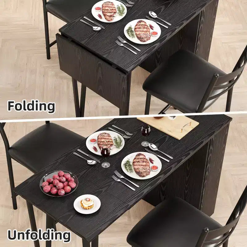 Set tavolo da pranzo per 2, tavolo e sedie da cucina altezza bancone con ripiani portaoggetti, set tavolo da bar con 2 sedie imbottite, set tavolo da pranzo