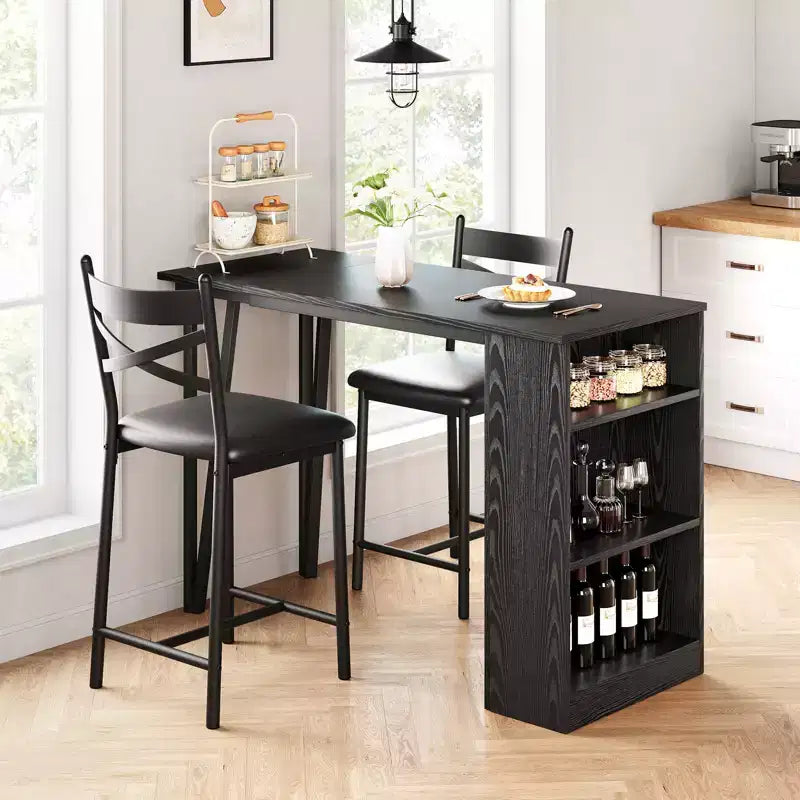 Set tavolo da pranzo per 2, tavolo e sedie da cucina altezza bancone con ripiani portaoggetti, set tavolo da bar con 2 sedie imbottite, set tavolo da pranzo