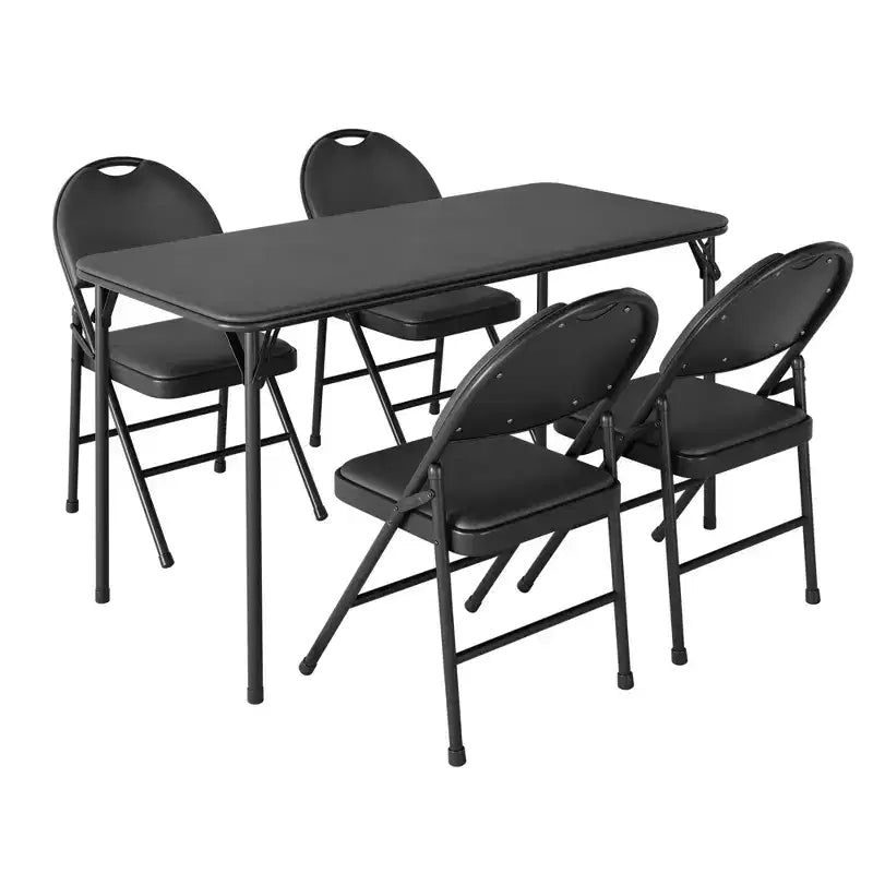 Set da tavolo pieghevole e sedie da 5 pezzi, tavolo da gioco rettangolare pieghevole con piano imbottito, 4 sedie pieghevoli con cuscino e schienale imbottiti, struttura in metallo