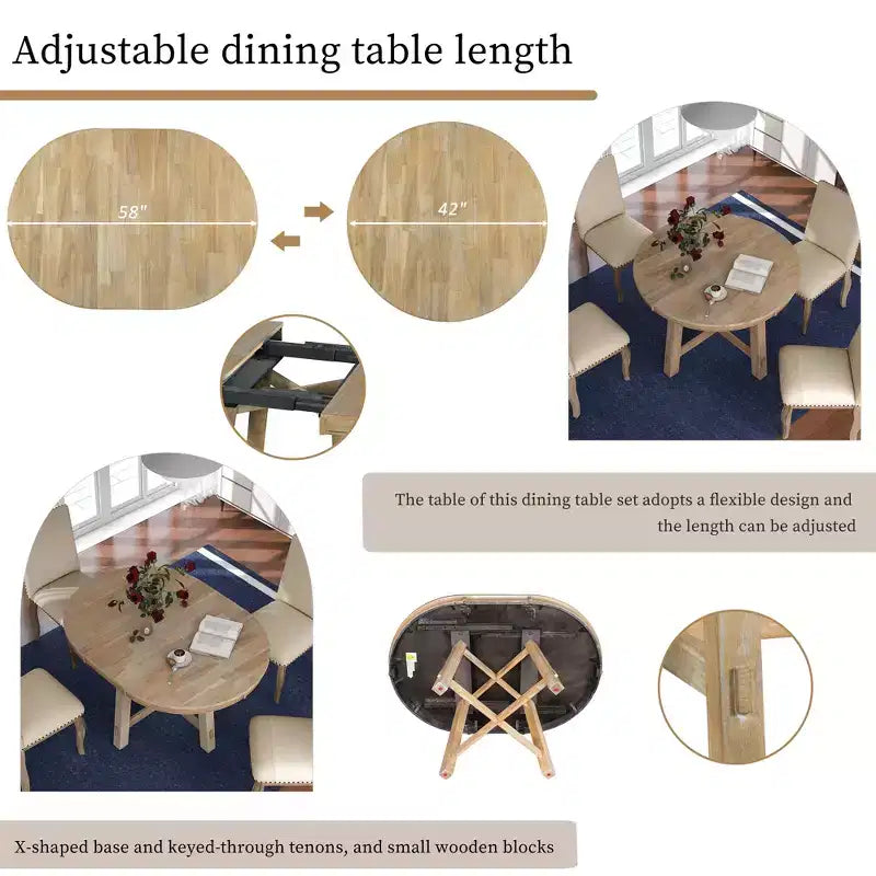 GDFStudio Dana Set da 5 Pezzi Tavolo da Pranzo con Tavolo Rotondo Allungabile e Sedie Imbottite