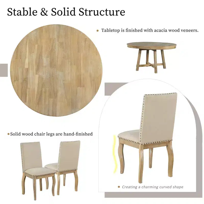 GDFStudio Dana Set da 5 Pezzi Tavolo da Pranzo con Tavolo Rotondo Allungabile e Sedie Imbottite