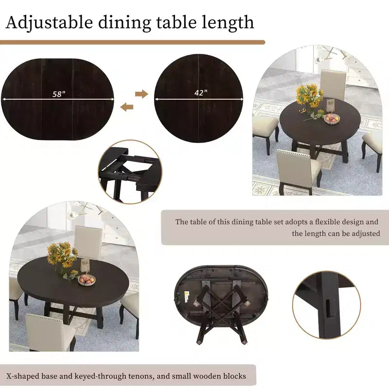 GDFStudio Dana Set da 5 Pezzi Tavolo da Pranzo con Tavolo Rotondo Allungabile e Sedie Imbottite