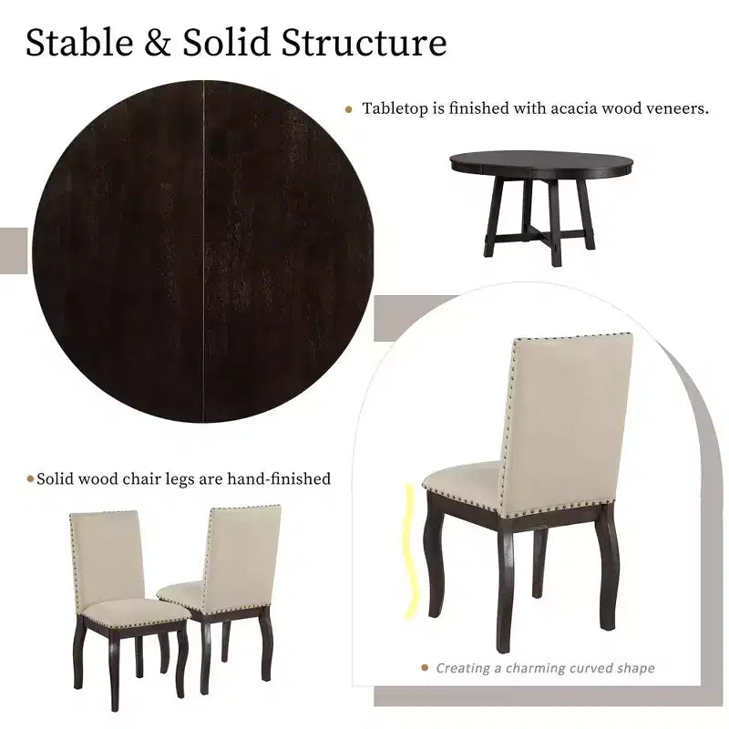 GDFStudio Dana Set da 5 Pezzi Tavolo da Pranzo con Tavolo Rotondo Allungabile e Sedie Imbottite