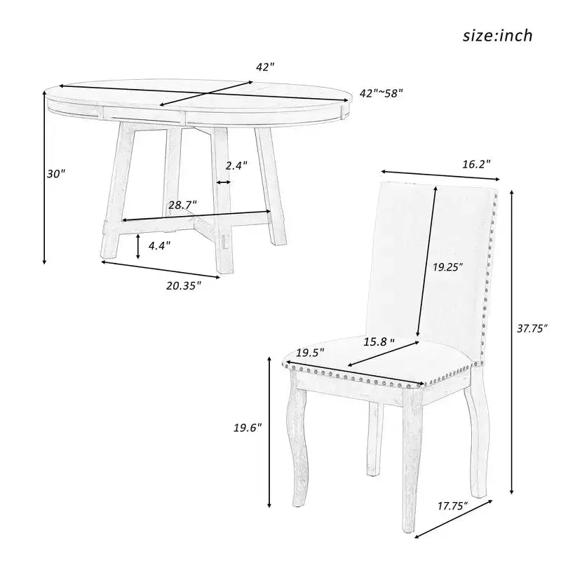 GDFStudio Dana Set da 5 Pezzi Tavolo da Pranzo con Tavolo Rotondo Allungabile e Sedie Imbottite