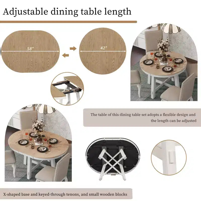 GDFStudio Dana Set da 5 Pezzi Tavolo da Pranzo con Tavolo Rotondo Allungabile e Sedie Imbottite