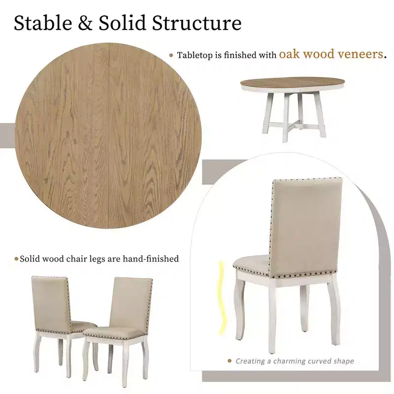 GDFStudio Dana Set da 5 Pezzi Tavolo da Pranzo con Tavolo Rotondo Allungabile e Sedie Imbottite