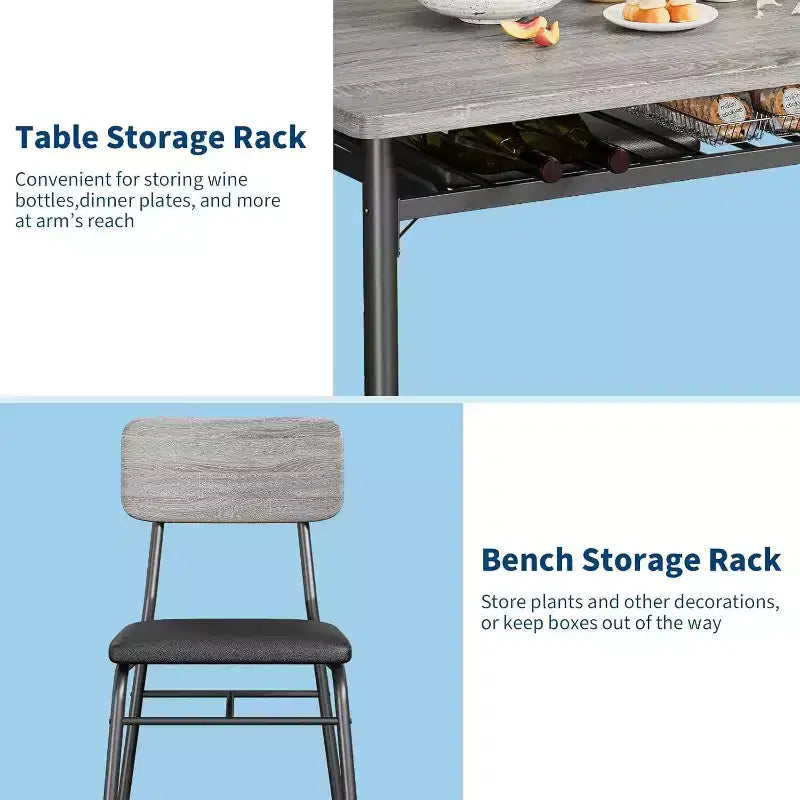 Set da tavolo da pranzo Acekool per 4 persone con scaffale portaoggetti, tavolo da cucina da 5 pezzi e sedie imbottite, piano in legno e struttura in metallo, per piccoli spazi, colore retrò