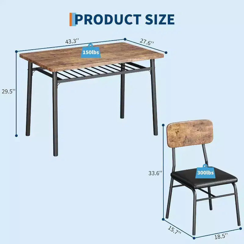 Set da tavolo da pranzo Acekool per 4 persone con scaffale portaoggetti, tavolo da cucina da 5 pezzi e sedie imbottite, piano in legno e struttura in metallo, per piccoli spazi, colore retrò