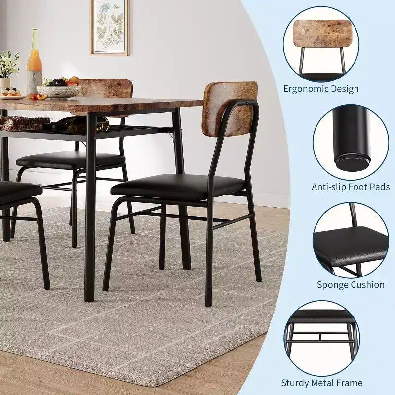 Set da tavolo da pranzo Acekool per 4 persone con scaffale portaoggetti, tavolo da cucina da 5 pezzi e sedie imbottite, piano in legno e struttura in metallo, per piccoli spazi, colore retrò