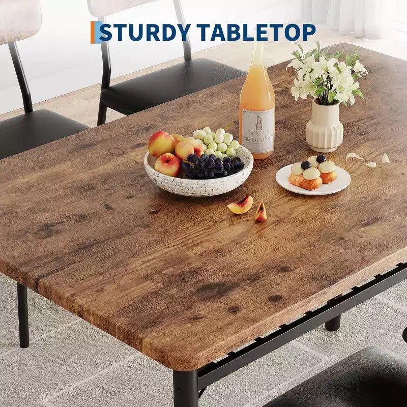 Set da tavolo da pranzo Acekool per 4 persone con scaffale portaoggetti, tavolo da cucina da 5 pezzi e sedie imbottite, piano in legno e struttura in metallo, per piccoli spazi, colore retrò
