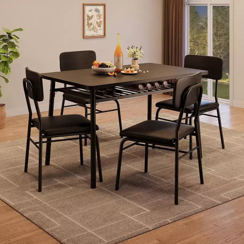 Set da tavolo da pranzo Acekool per 4 persone con scaffale portaoggetti, tavolo da cucina da 5 pezzi e sedie imbottite, piano in legno e struttura in metallo, per piccoli spazi, colore retrò