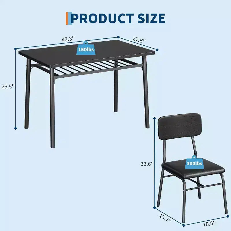 Set da tavolo da pranzo Acekool per 4 persone con scaffale portaoggetti, tavolo da cucina da 5 pezzi e sedie imbottite, piano in legno e struttura in metallo, per piccoli spazi, colore retrò