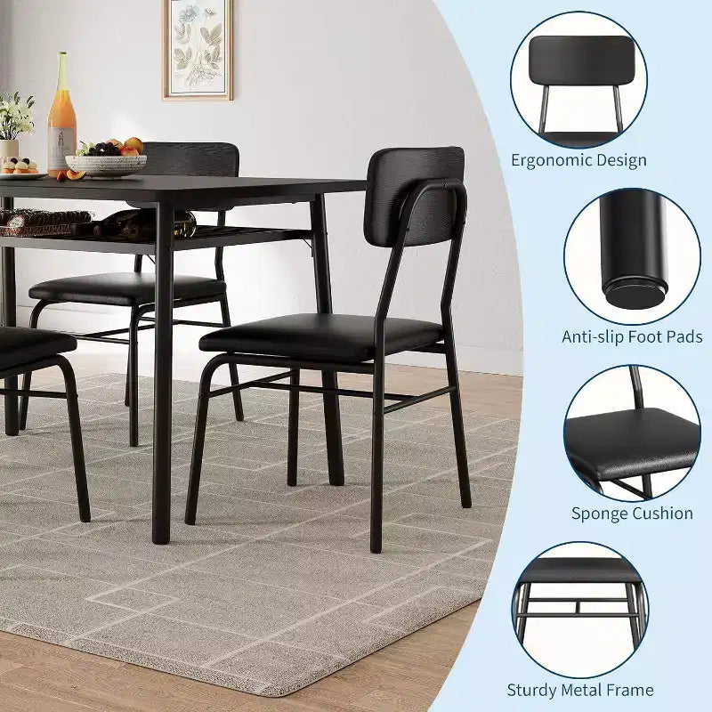 Set da tavolo da pranzo Acekool per 4 persone con scaffale portaoggetti, tavolo da cucina da 5 pezzi e sedie imbottite, piano in legno e struttura in metallo, per piccoli spazi, colore retrò