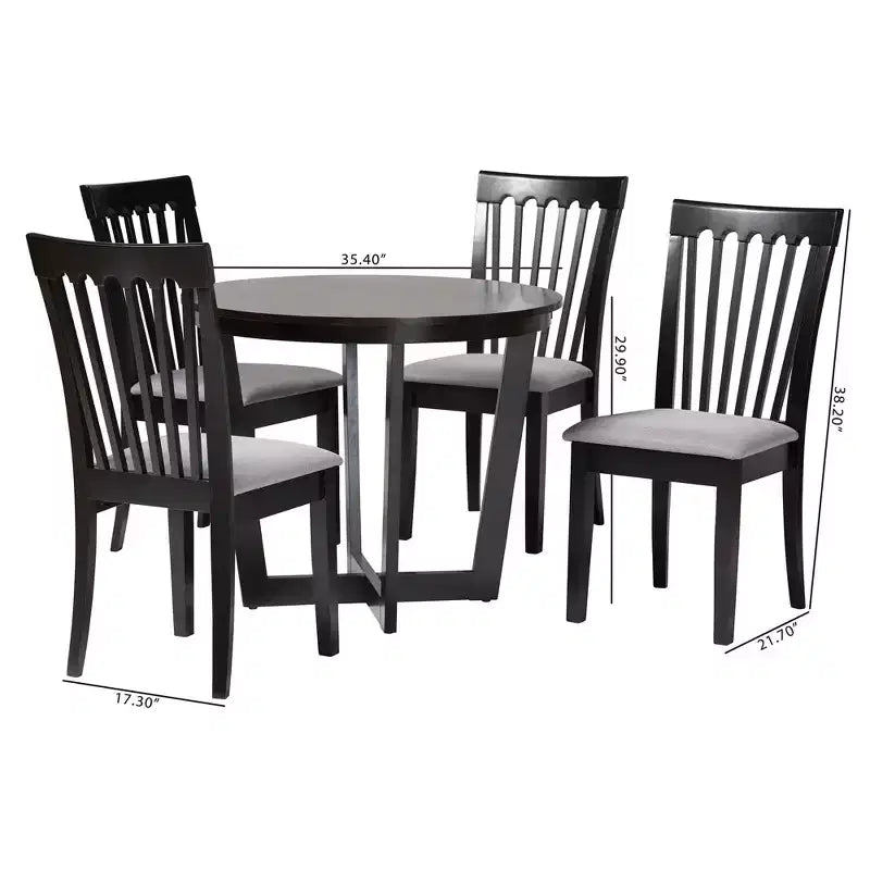 Set da pranzo 5 pezzi Baxton Studio Nellie in tessuto grigio moderno e legno marrone scuro