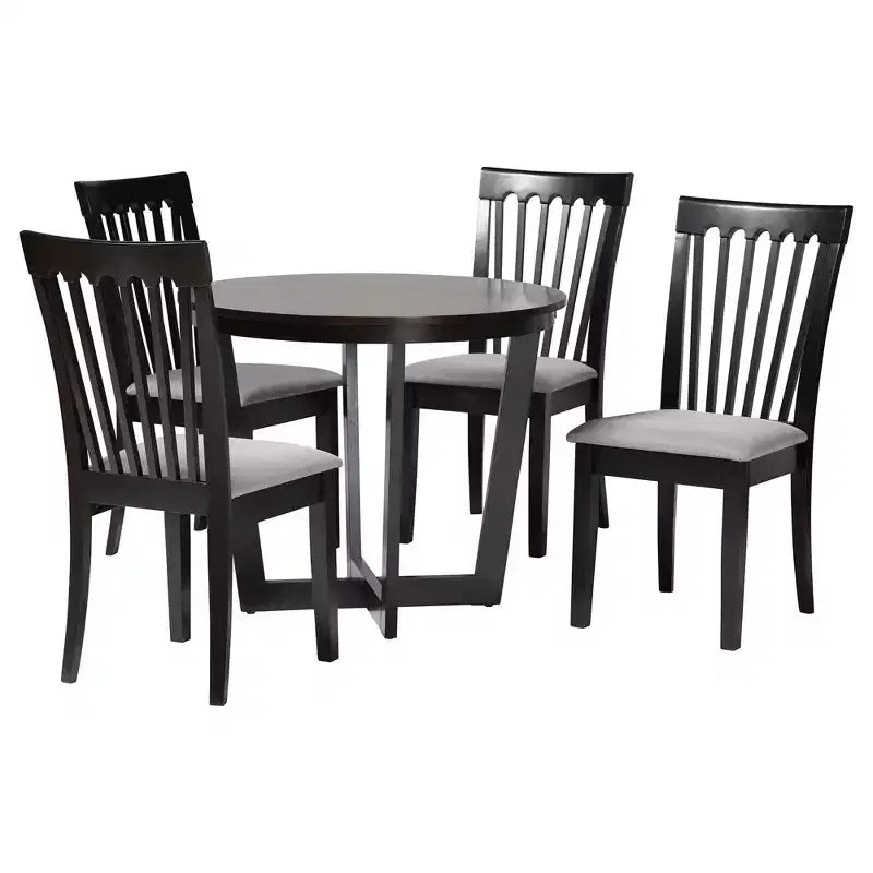 Set da pranzo 5 pezzi Baxton Studio Nellie in tessuto grigio moderno e legno marrone scuro