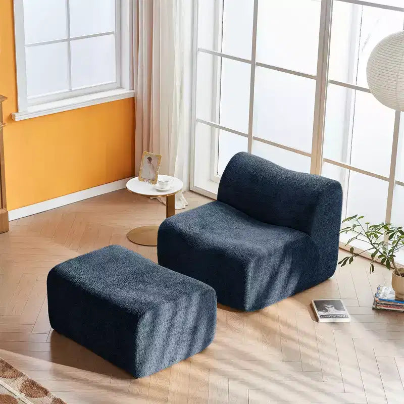 Poltrona Divano Lounge Okak in Schiuma Moderna a Compressione con Poggiapiedi, Comoda Poltrona Futon per Camera da Letto, Soggiorno, Ufficio