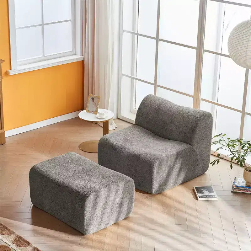 Poltrona Divano Lounge Okak in Schiuma Moderna a Compressione con Poggiapiedi, Comoda Poltrona Futon per Camera da Letto, Soggiorno, Ufficio