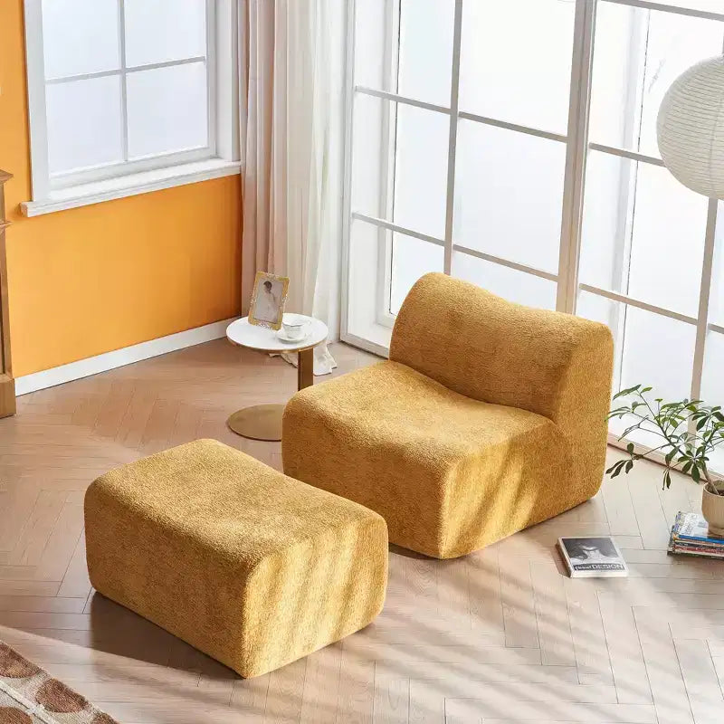 Poltrona Divano Lounge Okak in Schiuma Moderna a Compressione con Poggiapiedi, Comoda Poltrona Futon per Camera da Letto, Soggiorno, Ufficio