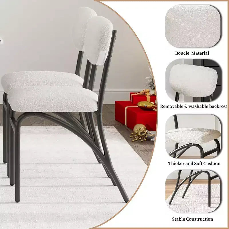 COZONY Set da Pranzo 5 Pezzi con 4 Sedie Bouclé, Tavolo Rettangolare con Piano in Marmo e Mensola Portaoggetti, Mobili da Pranzo Moderni Beige
