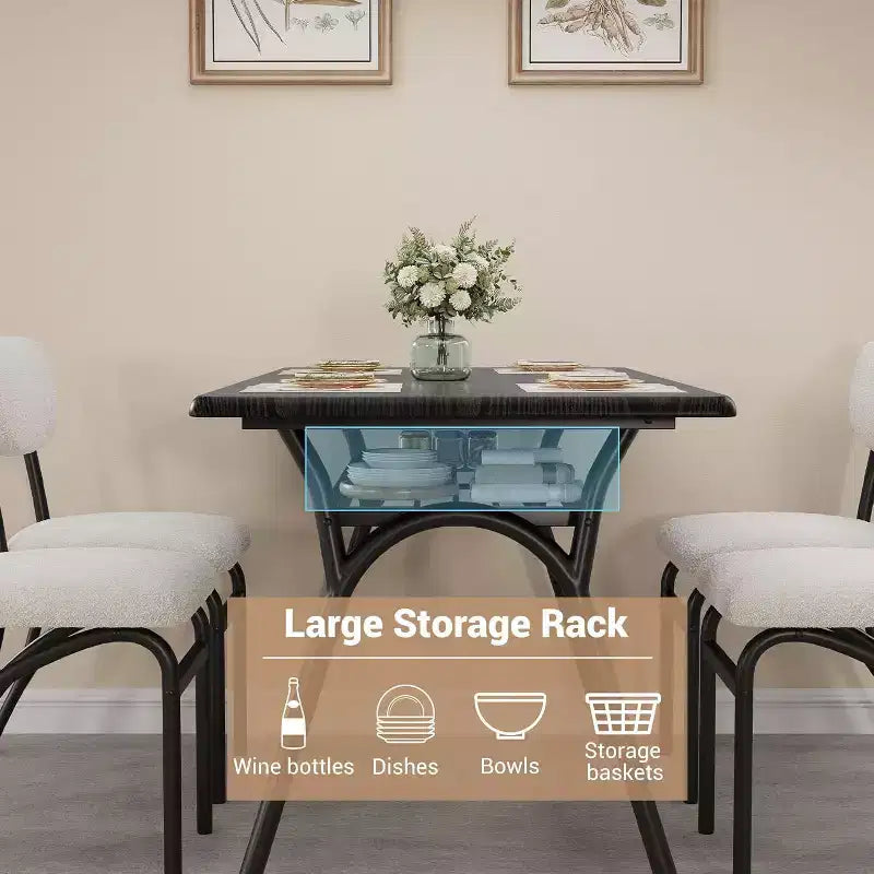 COZONY Set da Pranzo 5 Pezzi con 4 Sedie Bouclé, Tavolo Rettangolare con Piano in Marmo e Mensola Portaoggetti, Mobili da Pranzo Moderni Beige