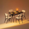 COZONY 5-Piece Dining Table Set with 4 Boucle Chairs, Rectangular Marble Tabletop with Storage Shelf, Beige Modern Dining Furniture