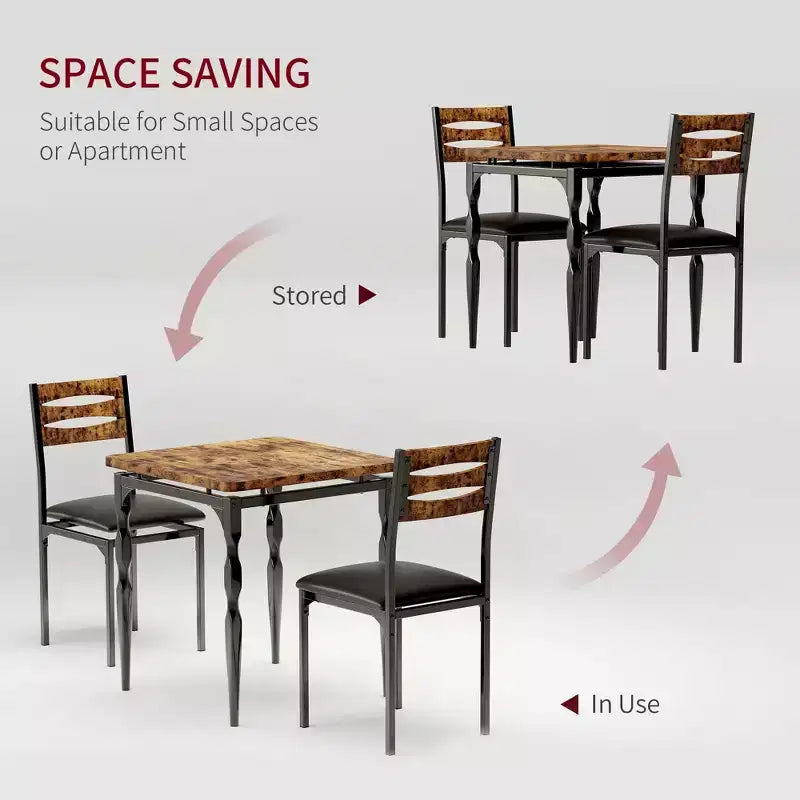 Set Tavolo da Pranzo 3 Pezzi per 2, Set Tavolo da Cucina da 27 pollici con Gamba a Spirale, Tavolo e Sedie da Cucina Quadrati in Legno, Tavolo da Colazione Salvaspazio per Cucina