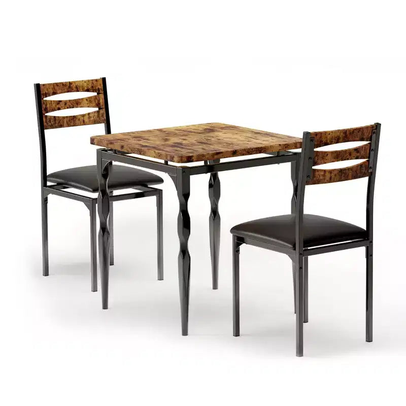 Set Tavolo da Pranzo 3 Pezzi per 2, Set Tavolo da Cucina da 27 pollici con Gamba a Spirale, Tavolo e Sedie da Cucina Quadrati in Legno, Tavolo da Colazione Salvaspazio per Cucina