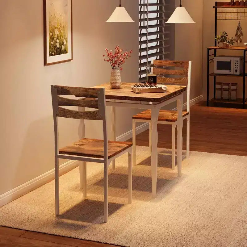 Set Tavolo da Pranzo 3 Pezzi per 2, Set Tavolo da Cucina da 27 pollici con Gamba a Spirale, Tavolo e Sedie da Cucina Quadrati in Legno, Tavolo da Colazione Salvaspazio per Cucina
