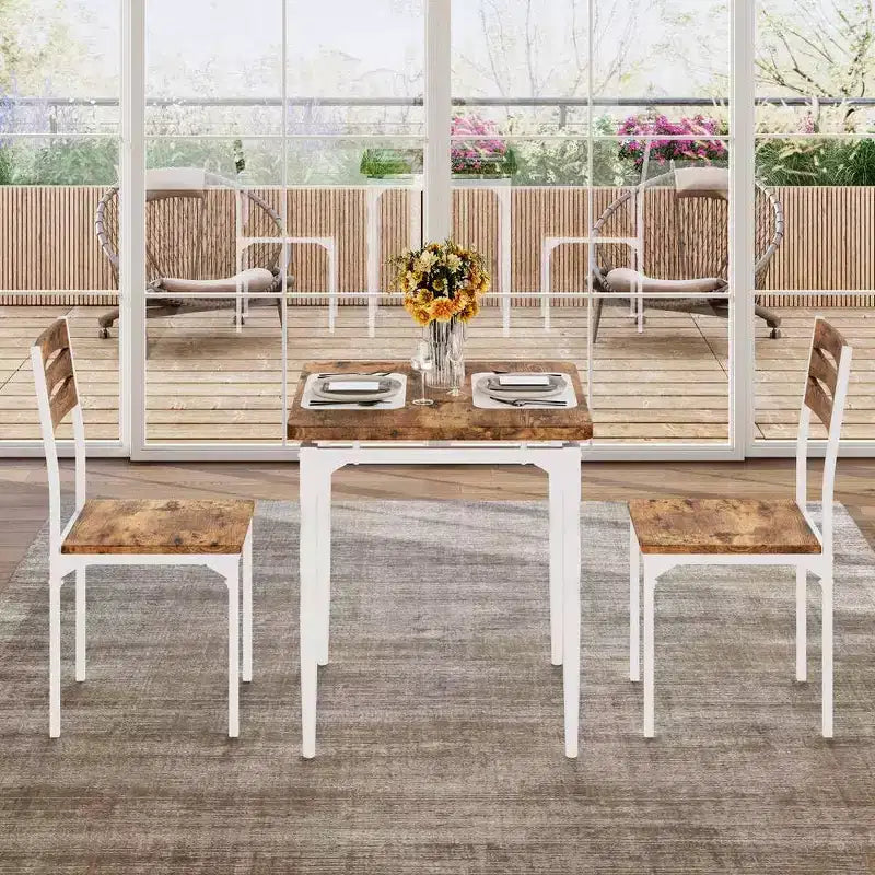 Set Tavolo da Pranzo 3 Pezzi per 2, Set Tavolo da Cucina da 27 pollici con Gamba a Spirale, Tavolo e Sedie da Cucina Quadrati in Legno, Tavolo da Colazione Salvaspazio per Cucina