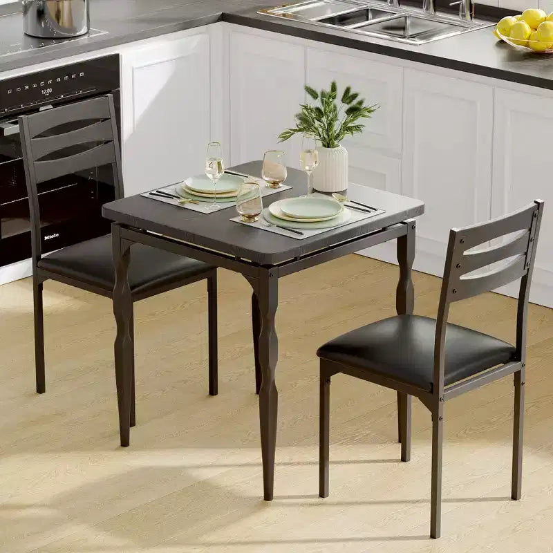 Set Tavolo da Pranzo 3 Pezzi per 2, Set Tavolo da Cucina da 27 pollici con Gamba a Spirale, Tavolo e Sedie da Cucina Quadrati in Legno, Tavolo da Colazione Salvaspazio per Cucina