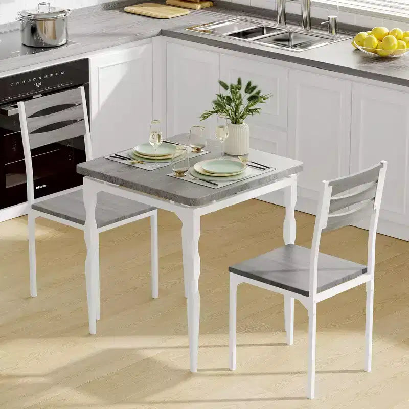 Set Tavolo da Pranzo 3 Pezzi per 2, Set Tavolo da Cucina da 27 pollici con Gamba a Spirale, Tavolo e Sedie da Cucina Quadrati in Legno, Tavolo da Colazione Salvaspazio per Cucina