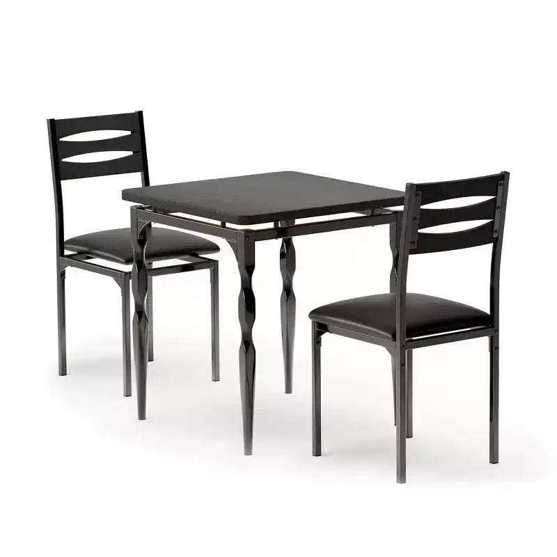 Set Tavolo da Pranzo 3 Pezzi per 2, Set Tavolo da Cucina da 27 pollici con Gamba a Spirale, Tavolo e Sedie da Cucina Quadrati in Legno, Tavolo da Colazione Salvaspazio per Cucina