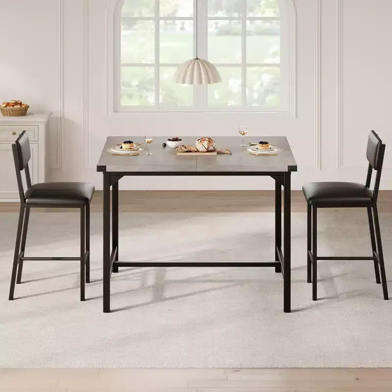 Set da pranzo COZONY ad altezza bancone per 2 con 2 sgabelli imbottiti, poggiapiedi e schienale per piccoli spazi