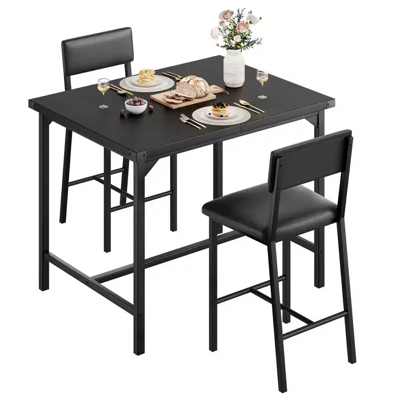 COZONY Counter Height Dining Table Set for 2 with 2 Upholstered Stools, Footrest & Backrest for Small Spaces