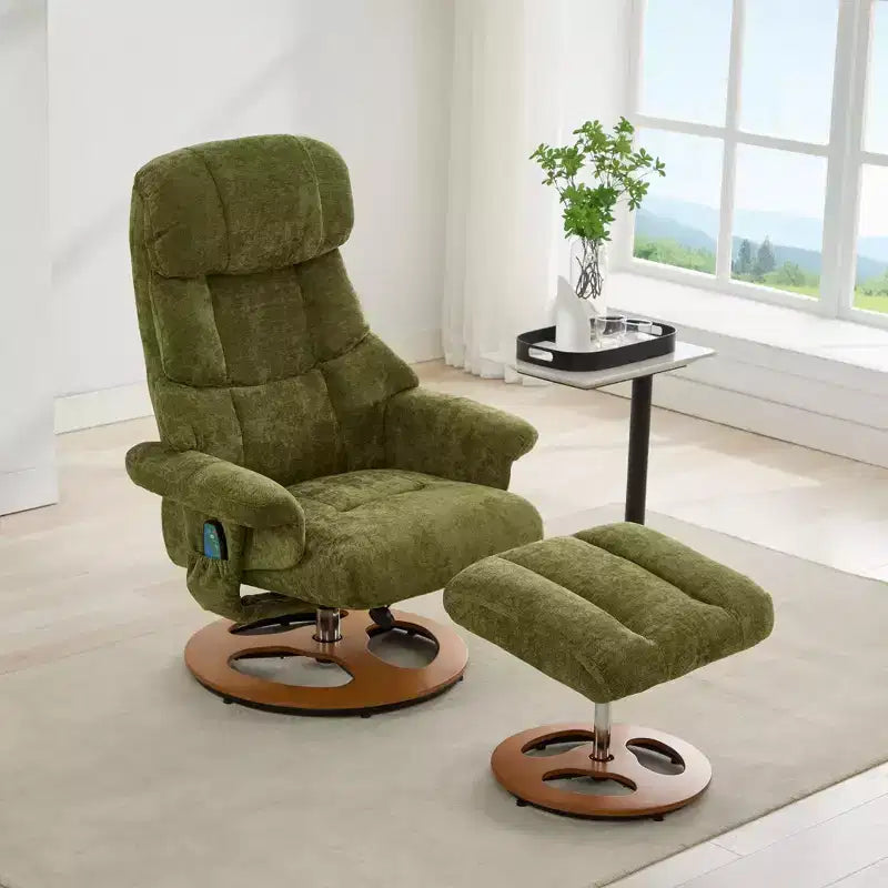 Okak Poltrona reclinabile moderna girevole in ciniglia regolabile con pouf, poltrona relax per soggiorni, aree relax