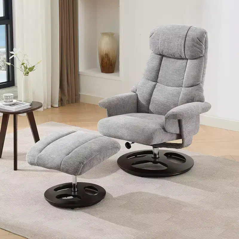 Okak Poltrona reclinabile moderna girevole in ciniglia regolabile con pouf, poltrona relax per soggiorni, aree relax