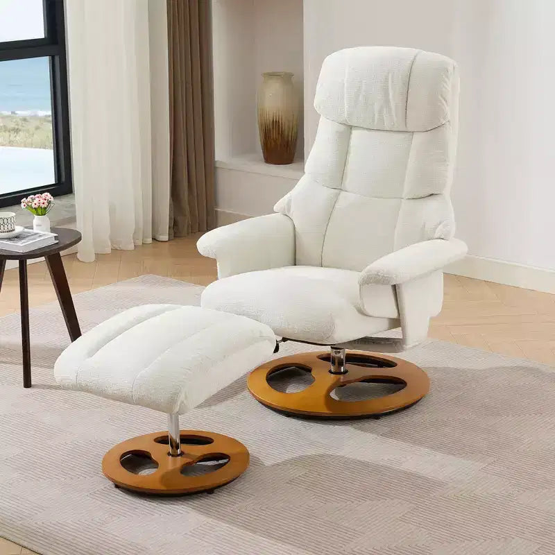 Okak Poltrona reclinabile moderna girevole in ciniglia regolabile con pouf, poltrona relax per soggiorni, aree relax