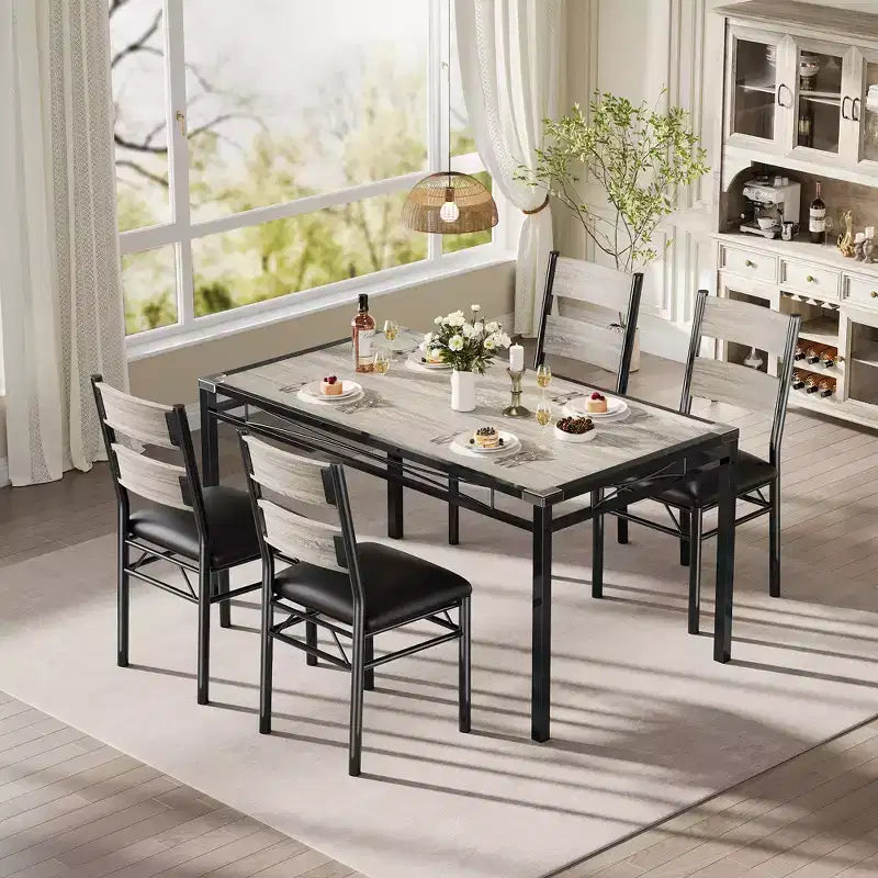 Set tavolo da pranzo per 4 persone con protezione angolare, set tavolo e sedie da cucina in legno da 4 con sedie imbottite per appartamento, grigio