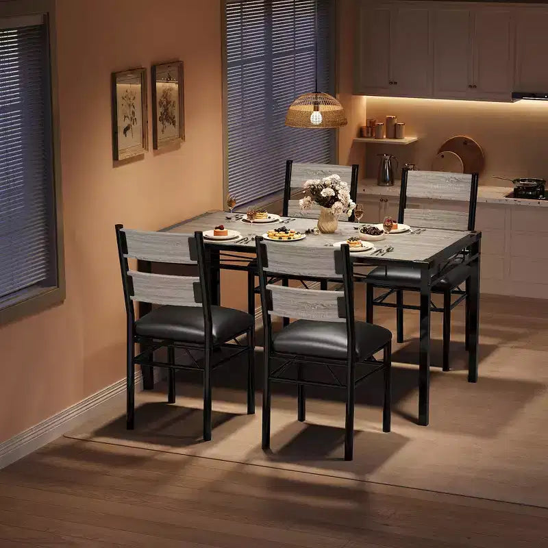 Set tavolo da pranzo per 4 persone con protezione angolare, set tavolo e sedie da cucina in legno da 4 con sedie imbottite per appartamento, grigio