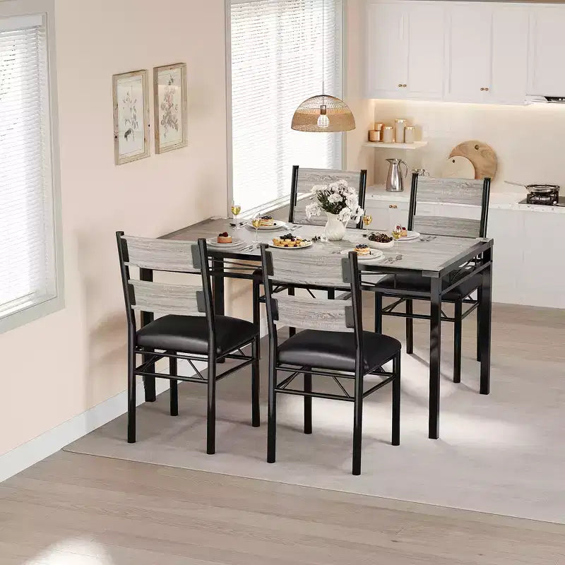 Set tavolo da pranzo per 4 persone con protezione angolare, set tavolo e sedie da cucina in legno da 4 con sedie imbottite per appartamento, grigio