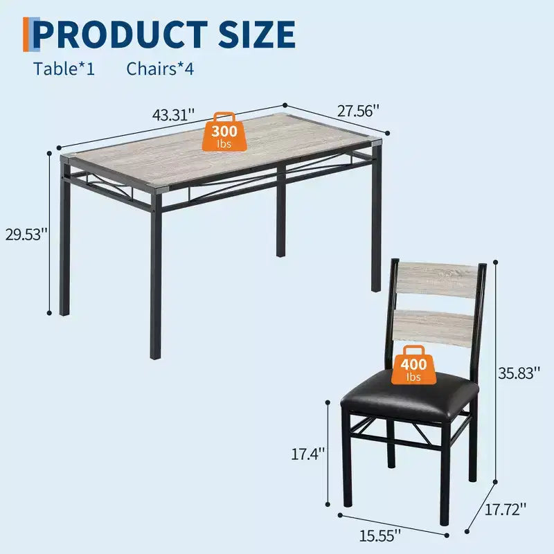 Set tavolo da pranzo per 4 persone con protezione angolare, set tavolo e sedie da cucina in legno da 4 con sedie imbottite per appartamento, grigio