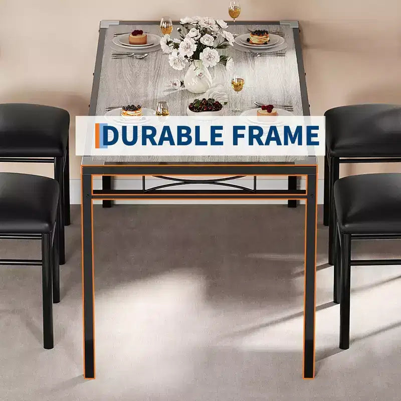 Set tavolo da pranzo per 4 persone con protezione angolare, set tavolo e sedie da cucina in legno da 4 con sedie imbottite per appartamento, grigio