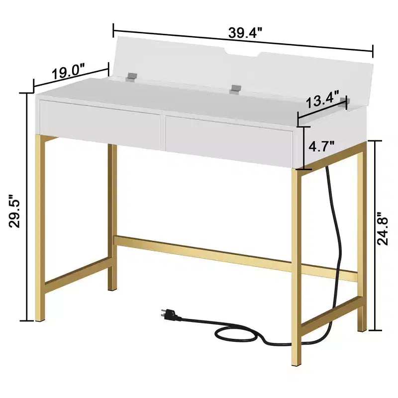 Okak Tavolino da Toeletta Moderno con Specchio e Porte USB, Piccola Scrivania da Trucco con Cassetti di Grande Capacità, Tavolo Trucco per Camere da Letto