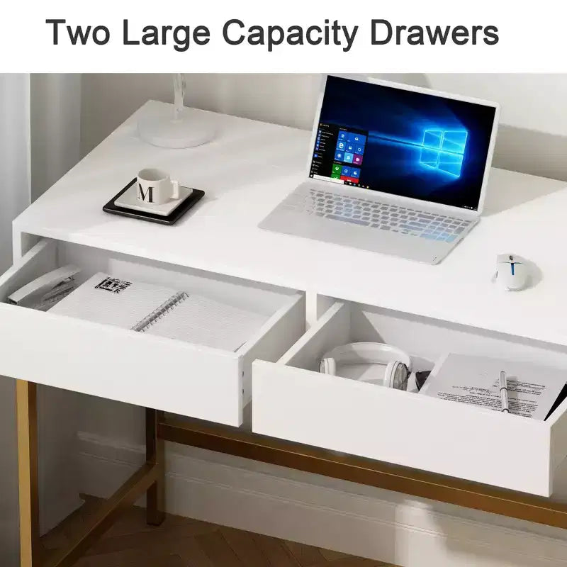 Okak Tavolino da Toeletta Moderno con Specchio e Porte USB, Piccola Scrivania da Trucco con Cassetti di Grande Capacità, Tavolo Trucco per Camere da Letto