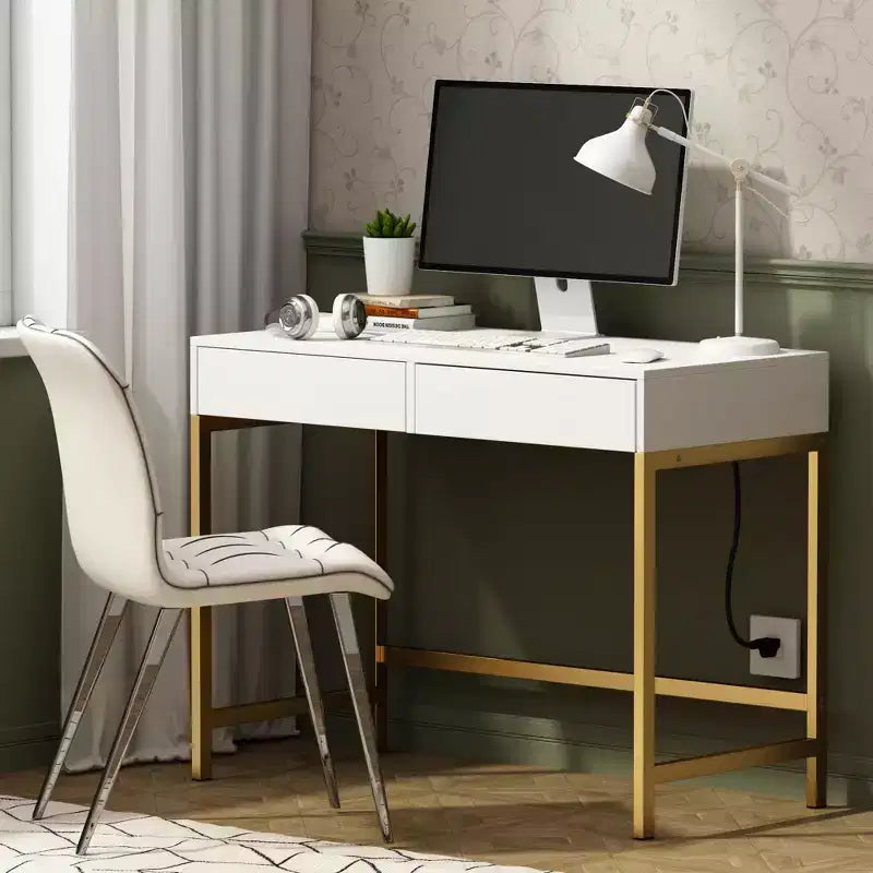 Okak Tavolino da Toeletta Moderno con Specchio e Porte USB, Piccola Scrivania da Trucco con Cassetti di Grande Capacità, Tavolo Trucco per Camere da Letto
