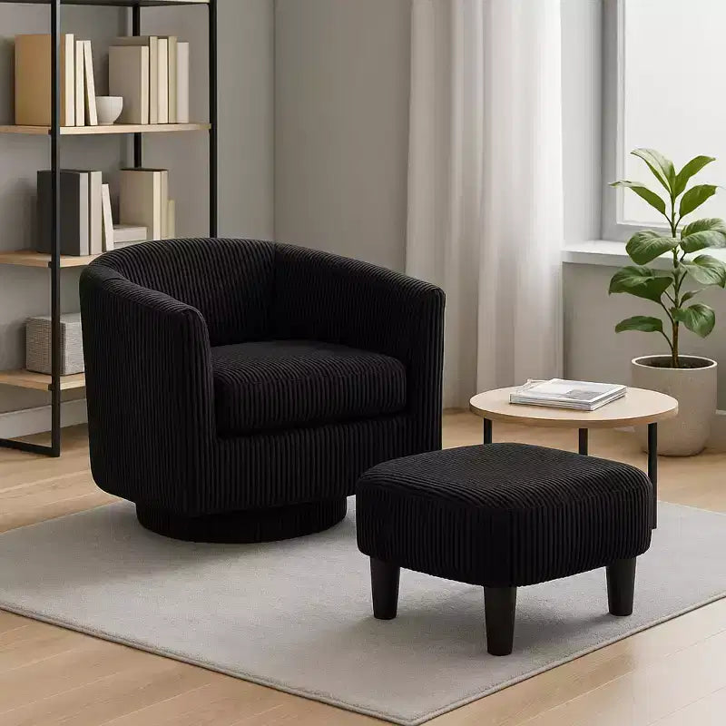 Homy Casa Modern Swivel Barrel Chair and Ottoman Set  Cozy Lounge Seating