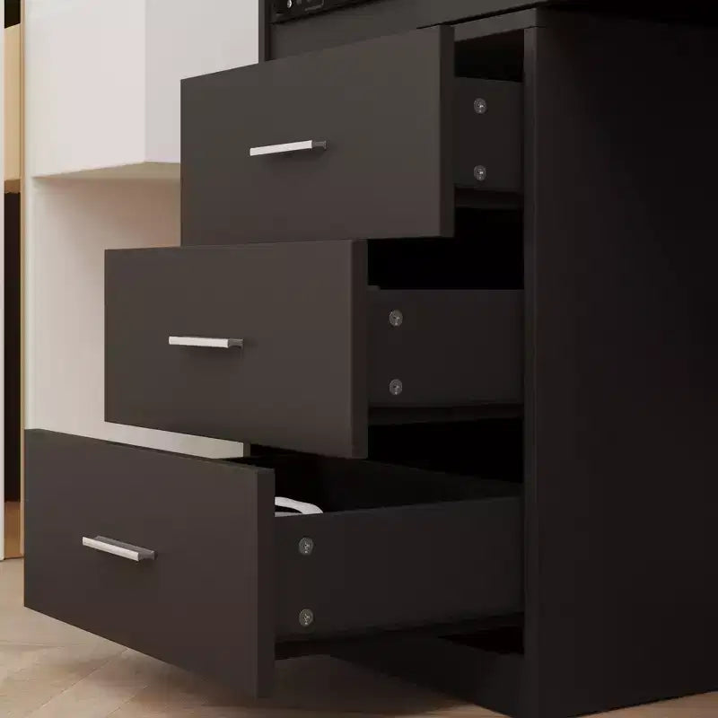 Mobile toeletta elegante Famapy con specchio LED a figura intera e cassetti divisori, mobile contenitore bianco/nero/rosa, organizer spazioso per il trucco in camera da letto