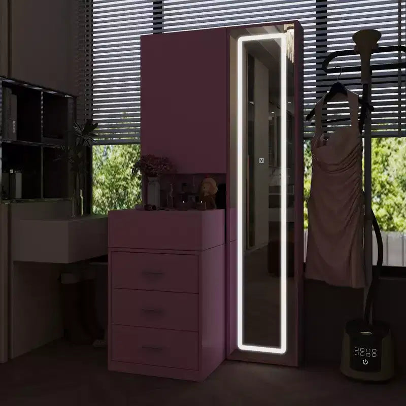 Mobile toeletta elegante Famapy con specchio LED a figura intera e cassetti divisori, mobile contenitore bianco/nero/rosa, organizer spazioso per il trucco in camera da letto