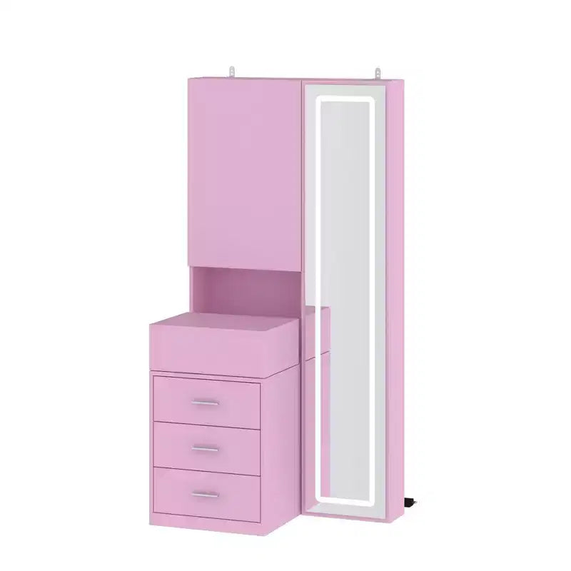 Mobile toeletta elegante Famapy con specchio LED a figura intera e cassetti divisori, mobile contenitore bianco/nero/rosa, organizer spazioso per il trucco in camera da letto
